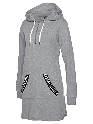 TrendiMax Damen Hoodie Kleid Herbst Langarm Sweatshirts Kapuzenpullover Streetwear Jumper Pullover Mini Kleider, Grau, XL von TrendiMax