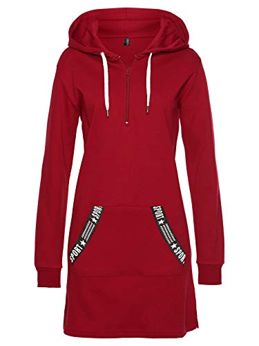 TrendiMax Damen Hoodie Kleid Herbst Langarm Sweatshirts Kapuzenpullover Streetwear Jumper Pullover Mini Kleider, Rot, L von TrendiMax