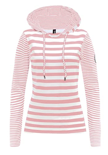 TrendiMax Damen Kapuzenpullover Sweatshirts Gestreift Hoodie Pulli Langarm Pullover 100% Baumwolle, Rosa, XXL von TrendiMax