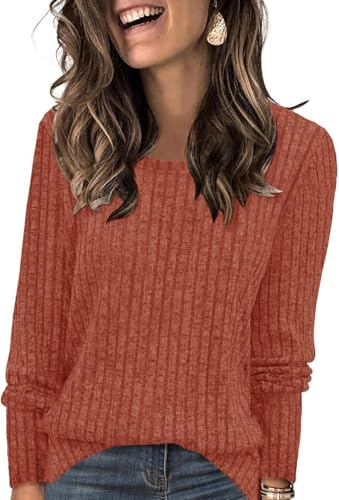 TrendiMax Damen Langarmshirt Herbst Leichte Strickpullover Rundhals Langarm Sweatshirt Loose Fit Casual Oberteile Tunika Tops (M, Karamell) von TrendiMax