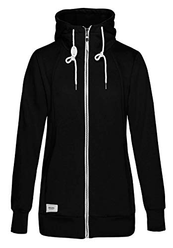 TrendiMax Damen Sweatjacke Kapuzenjacke Full Zip Sweater Langer Hoodie Kapuzenpullover-L-Schwarz von TrendiMax