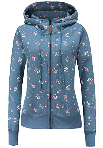 TrendiMax Damen Sweatjacke Kapuzenpullover Zip Hoodie Jacke mit Kapuze Winter Sweatshirt Kapuzenjacke, Blau Bedruckt, XXL von TrendiMax