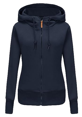 TrendiMax Damen Sweatjacke Kapuzenpullover Zip Hoodie Jacke mit Kapuze Winter Sweatshirt Kapuzenjacke, Dunkelblau, L von TrendiMax