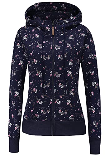 TrendiMax Damen Sweatjacke Kapuzenpullover Zip Hoodie Jacke mit Kapuze Winter Sweatshirt Kapuzenjacke, Dunkelblau Bedruckt, L von TrendiMax