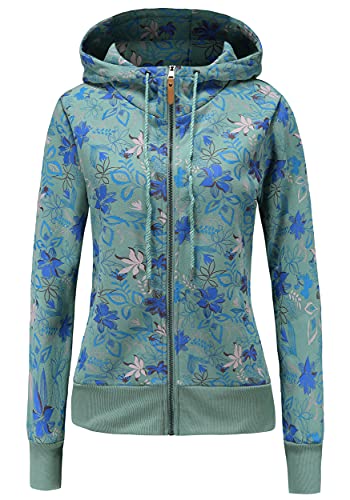 TrendiMax Damen Sweatjacke Kapuzenpullover Zip Hoodie Jacke mit Kapuze Winter Sweatshirt Kapuzenjacke, Grün Blumen, L von TrendiMax