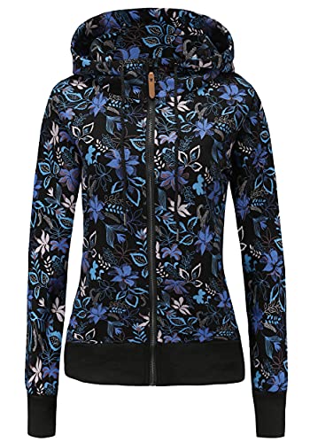 TrendiMax Damen Sweatjacke Kapuzenpullover Zip Hoodie Jacke mit Kapuze Winter Sweatshirt Kapuzenjacke, Schwarz Blumen, M von TrendiMax