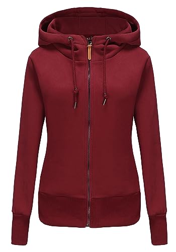 TrendiMax Damen Sweatjacke Kapuzenpullover Zip Hoodie Jacke mit Kapuze Winter Sweatshirt Kapuzenjacke, Weinrot, S von TrendiMax