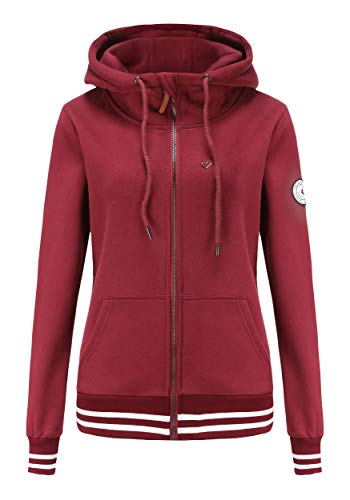 TrendiMax Damen Sweatjacke Kapuzenpullover Zip Hoodie Kapuzenjacke Winter Sweatshirt Jacke, Weinrot, L von TrendiMax