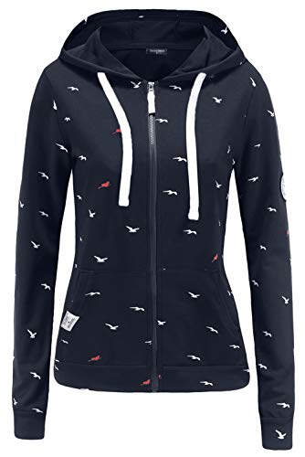 TrendiMax Damen Sweatshirt Zip Jacke mit Kapuze Sweatjacke Kapuzenjacke Allover Druck, Schwarz, L von TrendiMax