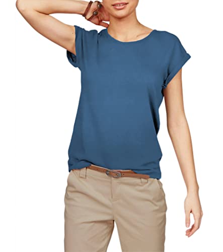 TrendiMax Damen T-Shirt Einfarbig Rundhals Kurzarm Sommer Shirt Locker Oberteile Basic Tops, Alt Blau, M von TrendiMax