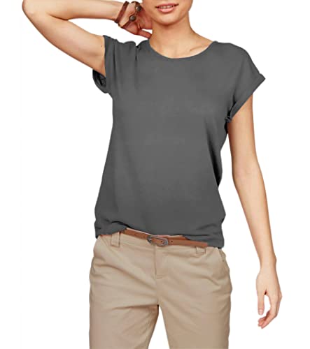 TrendiMax Damen T-Shirt Einfarbig Rundhals Kurzarm Sommer Shirt Locker Oberteile Basic Tops, Dunkelgrau, S von TrendiMax