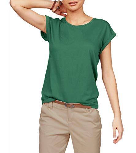 TrendiMax Damen T-Shirt Einfarbig Rundhals Kurzarm Sommer Shirt Locker Oberteile Basic Tops, Grün, L von TrendiMax