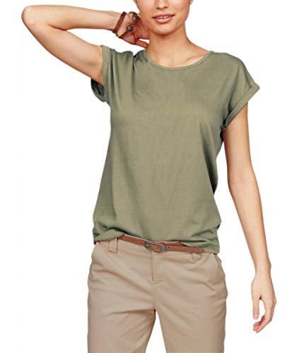 TrendiMax Damen T-Shirt Einfarbig Rundhals Kurzarm Sommer Shirt Locker Oberteile Basic Tops, Olive, M von TrendiMax
