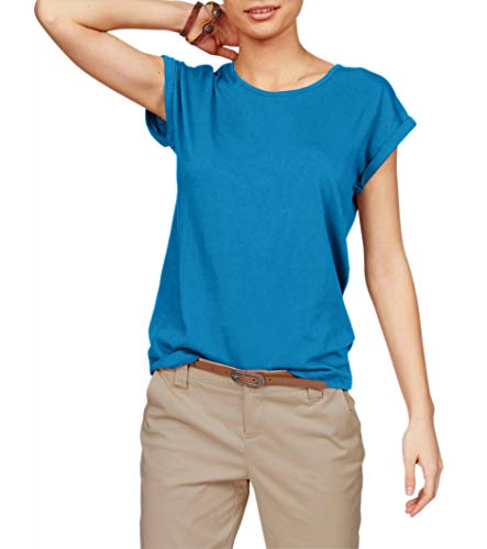 TrendiMax Damen T-Shirt Einfarbig Rundhals Kurzarm Sommer Shirt Locker Oberteile Basic Tops, Turkis, XL von TrendiMax