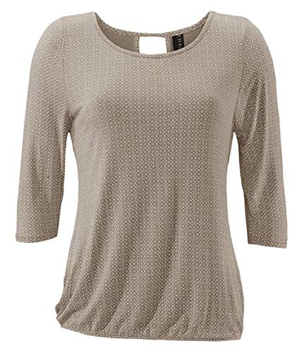 TrendiMax Damen T-Shirt Kurzarm Blusen Shirt mit Allover-Minimal Print Lose Stretch Casual Oberteil Basic Tops, Hellbraun, L von TrendiMax