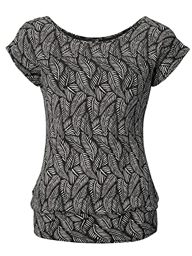 TrendiMax Damen T-Shirt Kurzarm Sommer Shirt Allover Druck Strech Bluse Casual Oberteil Basic Tops, Schwarz Feder, XL von TrendiMax