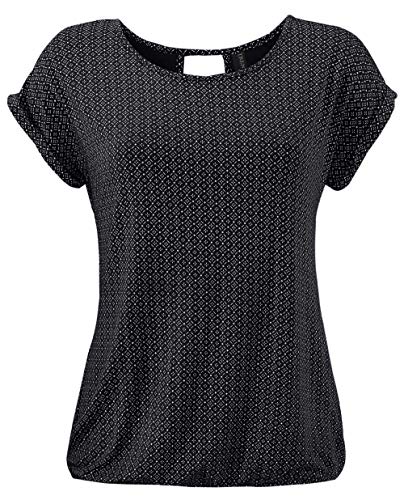 TrendiMax Damen T-Shirt Kurzarm Sommer Shirt mit Allover-Minimal Print Causal Oberteil Bluse Tops, Schwarz, S von TrendiMax