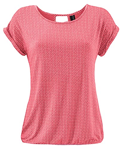 TrendiMax Damen T-Shirt Kurzarm Sommer Shirt mit Allover-Minimal Print Causal Oberteil Bluse Tops, Wassermelonenrot, XL von TrendiMax