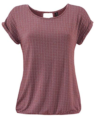 TrendiMax Damen T-Shirt Kurzarm Sommer Shirt mit Allover-Minimal Print Causal Oberteil Bluse Tops, Weinrot, L von TrendiMax