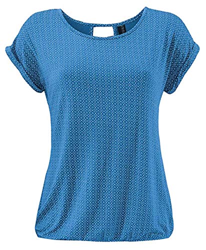 TrendiMax Damen T-Shirt Kurzarm Sommer Shirt mit Allover-Minimal Print Causal Oberteil Bluse Tops, Blau, L von TrendiMax