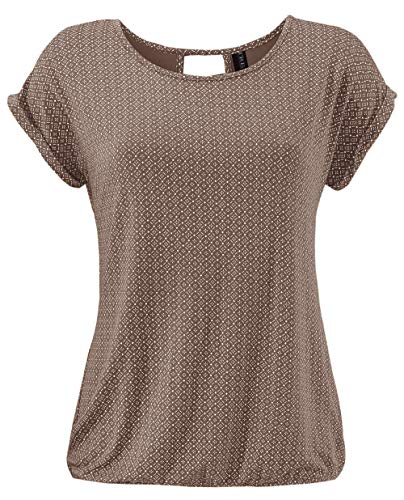 TrendiMax Damen T-Shirt Kurzarm Sommer Shirt mit Allover-Minimal Print Causal Oberteil Bluse Tops, Dunkelkaffee, XXL von TrendiMax