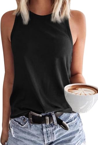 TrendiMax Damen Tank Top Ärmellose Sommer Oberteile Basic Shirt Strand Bluse Lässiges Rundhals Top, Schwarz, L von TrendiMax