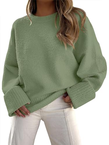 TrendiMax Pullover Damen Oversized Winter Strickpullover Rundhals Casual Strickpulli Langarm Sweatshirt Outwear Jumper Sweater (M, Armeegrün) von TrendiMax