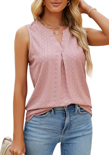 TrendiMax Tank Top Damen Lang V Ausschnitt Ärmellose Bluse Sommer Oberteile Casual Tunika Locker Shirts (Altrosa, M) von TrendiMax