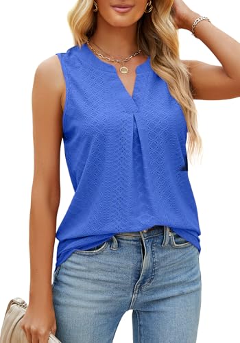 TrendiMax Tank Top Damen Lang V Ausschnitt Ärmellose Bluse Sommer Oberteile Casual Tunika Locker Shirts (S, Blau) von TrendiMax