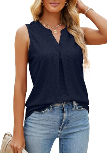TrendiMax Tank Top Damen Lang V Ausschnitt Ärmellose Bluse Sommer Oberteile Casual Tunika Locker Shirts (S, Marine Blau) von TrendiMax