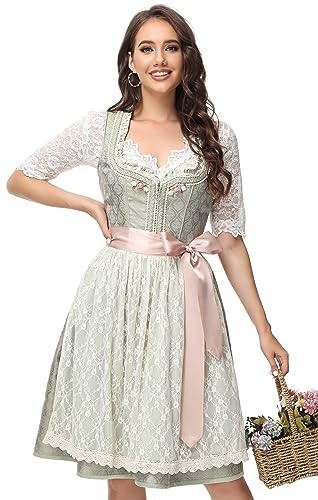 TrendiMax Trachten Damen Dirndl Midi Dirndlkleid Tachtenkleid für Oktoberfest mit Spitzenschürze, Hellgrün,40 von TrendiMax
