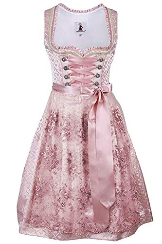 TrendiMax Trachten Damen Dirndl Midi Dirndlkleid Tachtenkleid für Oktoberfest mit Spitzenschürze, Rosa,44 von TrendiMax