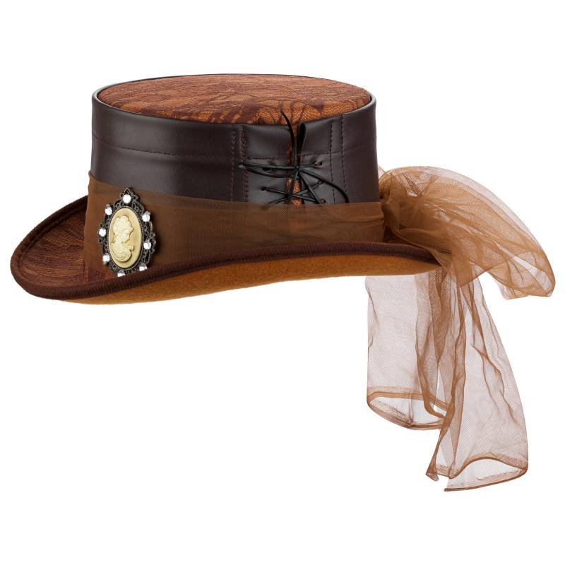 Damen-Zylinder Braun Mit Spitze Steampunk Gothic Halloween Fasching von Trendideen