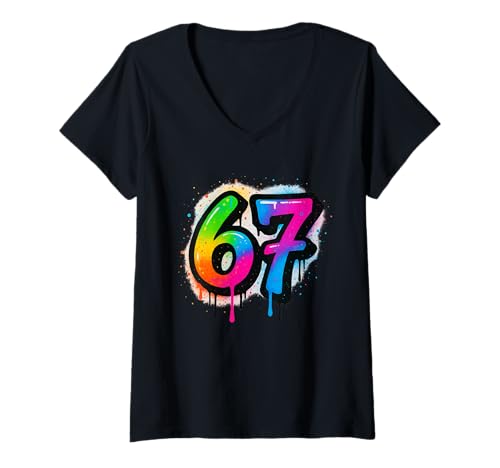 Damen SCP 67 Six Seven 6 7 Meme Design 6 7 T-Shirt mit V-Ausschnitt Damen SCP 67 Six Seven 6 7 Meme Design 6 7 T-Shirt mit V-Ausschnitt von Trending Meme Saying 6 7 for Men Women Kids