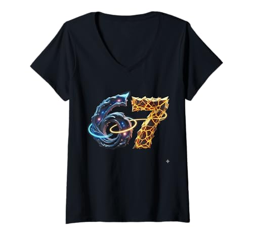 Damen SCP 67 Six Seven 6 7 Meme Design 6 7 T-Shirt mit V-Ausschnitt Damen SCP 67 Six Seven 6 7 Meme Design 6 7 T-Shirt mit V-Ausschnitt von Trending Meme Saying 6 7 for Men Women Kids
