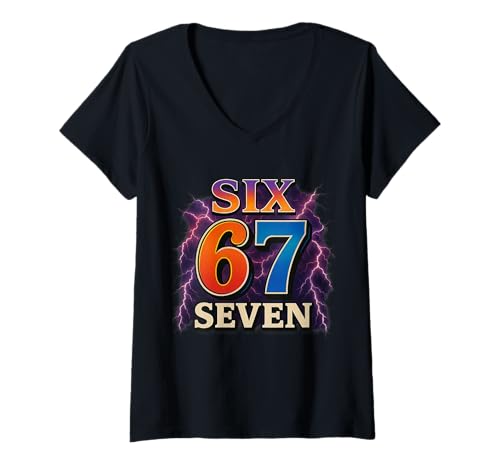 Damen SCP 67 Six Seven 6 7 Meme Design 6 7 T-Shirt mit V-Ausschnitt Damen SCP 67 Six Seven 6 7 Meme Design 6 7 T-Shirt mit V-Ausschnitt von Trending Meme Saying 6 7 for Men Women Kids