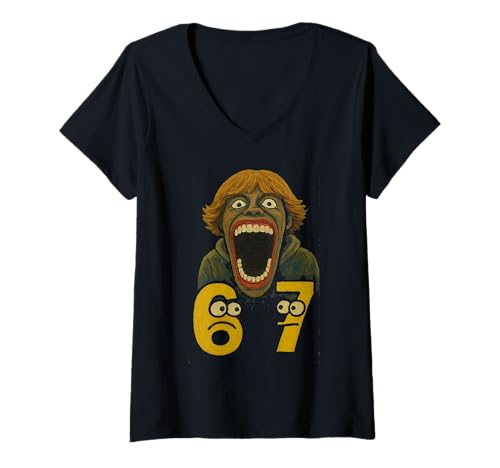 Damen SCP 67 Six Seven 6 7 Meme Design 6 7 T-Shirt mit V-Ausschnitt Damen SCP 67 Six Seven 6 7 Meme Design 6 7 T-Shirt mit V-Ausschnitt von Trending Meme Saying 6 7 for Men Women Kids