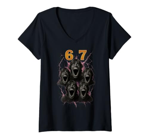 Damen SCP 67 Six Seven 6 7 Meme Design 6 7 T-Shirt mit V-Ausschnitt Damen SCP 67 Six Seven 6 7 Meme Design 6 7 T-Shirt mit V-Ausschnitt von Trending Meme Saying 6 7 for Men Women Kids