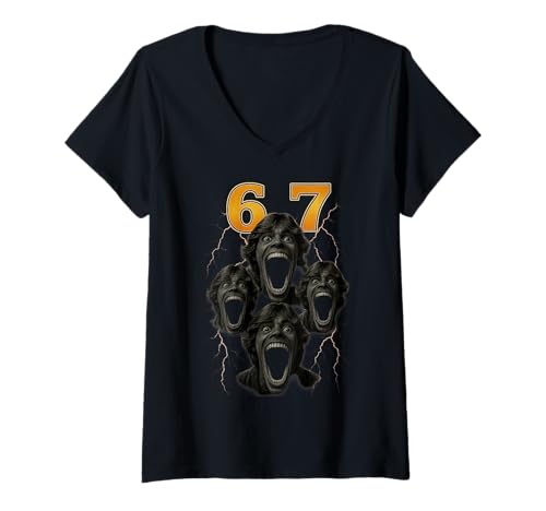 Damen SCP 67 Six Seven 6 7 Meme Design 6 7 T-Shirt mit V-Ausschnitt Damen SCP 67 Six Seven 6 7 Meme Design 6 7 T-Shirt mit V-Ausschnitt von Trending Meme Saying 6 7 for Men Women Kids
