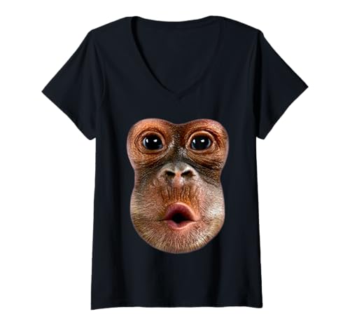 Damen AFFE Bauch Blow Face Lustiges Meme Halloween Kostüm T-Shirt mit V-Ausschnitt Damen AFFE Bauch Blow Face Lustiges Meme Halloween Kostüm T-Shirt mit V-Ausschnitt von Trending Monkey Meme Costume for Men and Women