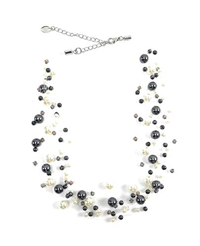 Damen Perlen-Ketten Halskette Perlen-Collier Ketten der Extra Klasse! SCHWARZ-WEISS von Trendit