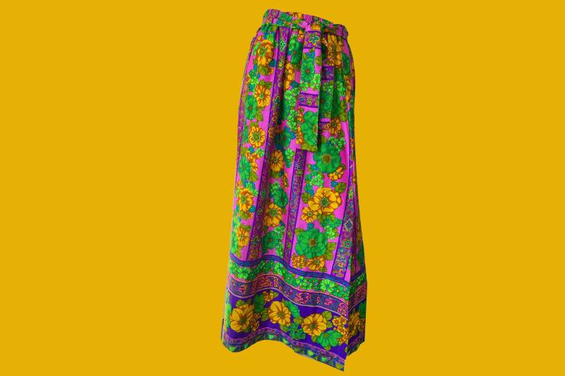 70S Floral Maxi Maxirock Handgemachter Vintage Acrylrock Bodenlang Mit Gürtel 70S Floral Maxi Maxirock Handgemachter Vintage Acrylrock Bodenlang Mit Gürtel von Trendlistr