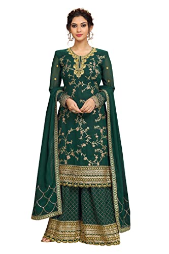 TRENDMALLS Damen Georgette-Stickerei Indianer Pakistani Kurta Sharara Anzug Set Ethno Kleid, Grün , X-Large von TRENDMALLS