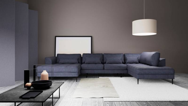 TRENDMANUFAKTUR Wohnlandschaft "Luzi, gemütliches Sofa, extra viel Platz, viele Kissen, OTTOs Choice" Designsofa mit tollem Sitzkomfort, Metallfüße schwarz, Breite 361 cm von Trendmanufaktur