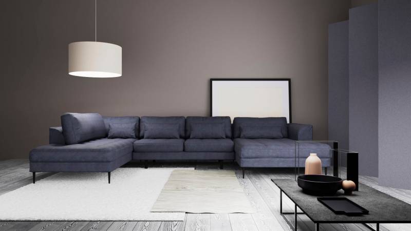 TRENDMANUFAKTUR Wohnlandschaft "Luzi, gemütliches Sofa, extra viel Platz, viele Kissen, OTTOs Choice" Designsofa mit tollem Sitzkomfort, Metallfüße schwarz, Breite 361 cm von Trendmanufaktur