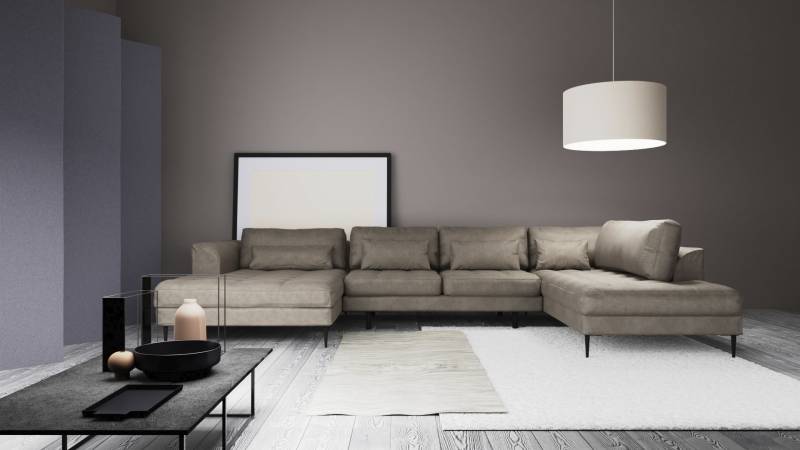 TRENDMANUFAKTUR Wohnlandschaft "Luzi, gemütliches Sofa, extra viel Platz, viele Kissen, OTTOs Choice" Designsofa mit tollem Sitzkomfort, Metallfüße schwarz, Breite 361 cm von Trendmanufaktur