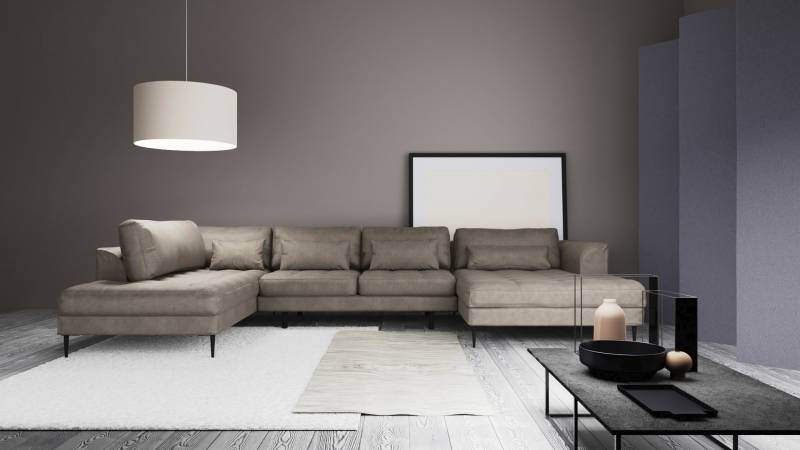 TRENDMANUFAKTUR Wohnlandschaft "Luzi, gemütliches Sofa, extra viel Platz, viele Kissen, OTTOs Choice" Designsofa mit tollem Sitzkomfort, Metallfüße schwarz, Breite 361 cm von Trendmanufaktur
