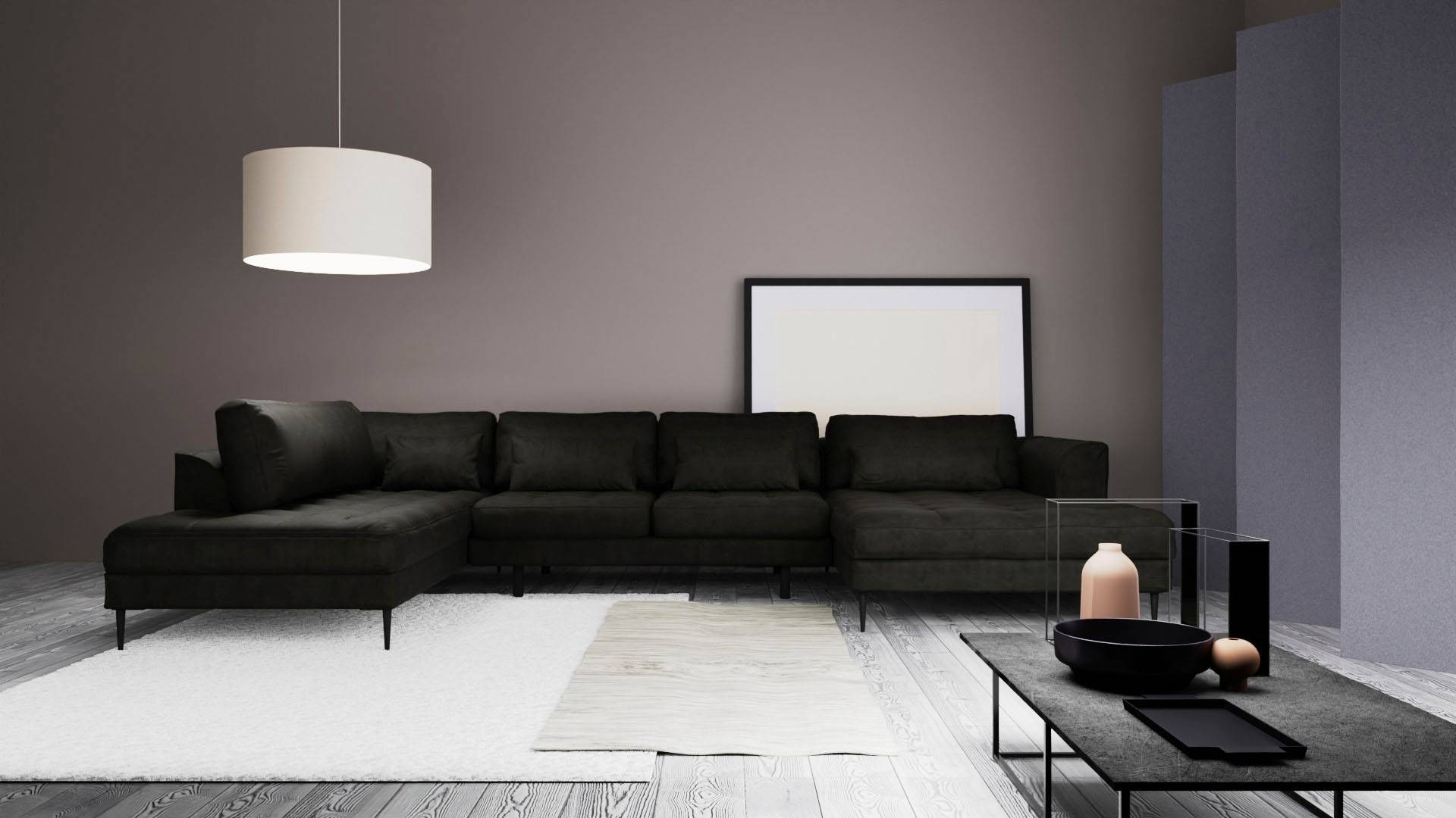 TRENDMANUFAKTUR Wohnlandschaft "Luzi, gemütliches Sofa, extra viel Platz, viele Kissen, OTTOs Choice" Designsofa mit tollem Sitzkomfort, Metallfüße schwarz, Breite 361 cm von Trendmanufaktur