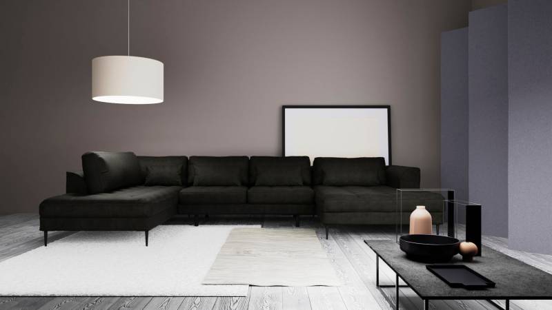 TRENDMANUFAKTUR Wohnlandschaft "Luzi, gemütliches Sofa, extra viel Platz, viele Kissen, OTTOs Choice" Designsofa mit tollem Sitzkomfort, Metallfüße schwarz, Breite 361 cm von Trendmanufaktur
