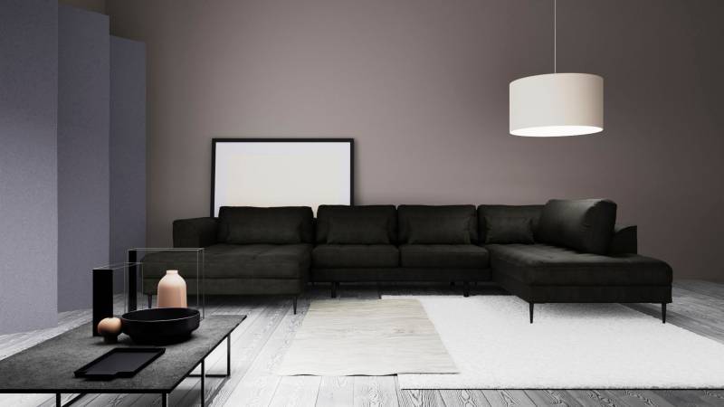 TRENDMANUFAKTUR Wohnlandschaft "Luzi, gemütliches Sofa, extra viel Platz, viele Kissen, OTTOs Choice" Designsofa mit tollem Sitzkomfort, Metallfüße schwarz, Breite 361 cm von Trendmanufaktur